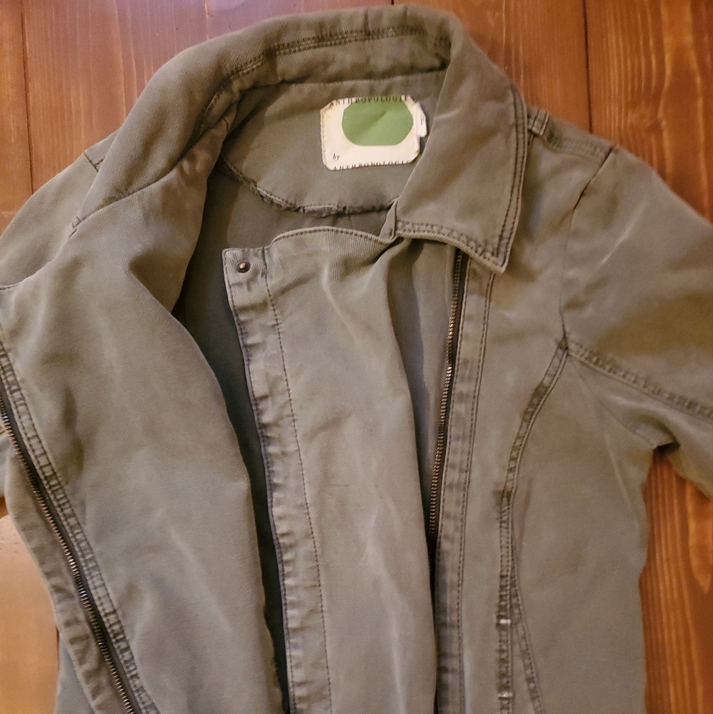 Anthropologie Green Fatigue Asymmetric Zip Button Lined Jacket w/ Pockets Small - Picture 15 of 15